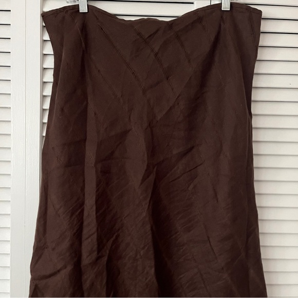 Carole Little brown Linen maxi skirt, lined, stripes textured fabric, Size 14 - Picture 9 of 10